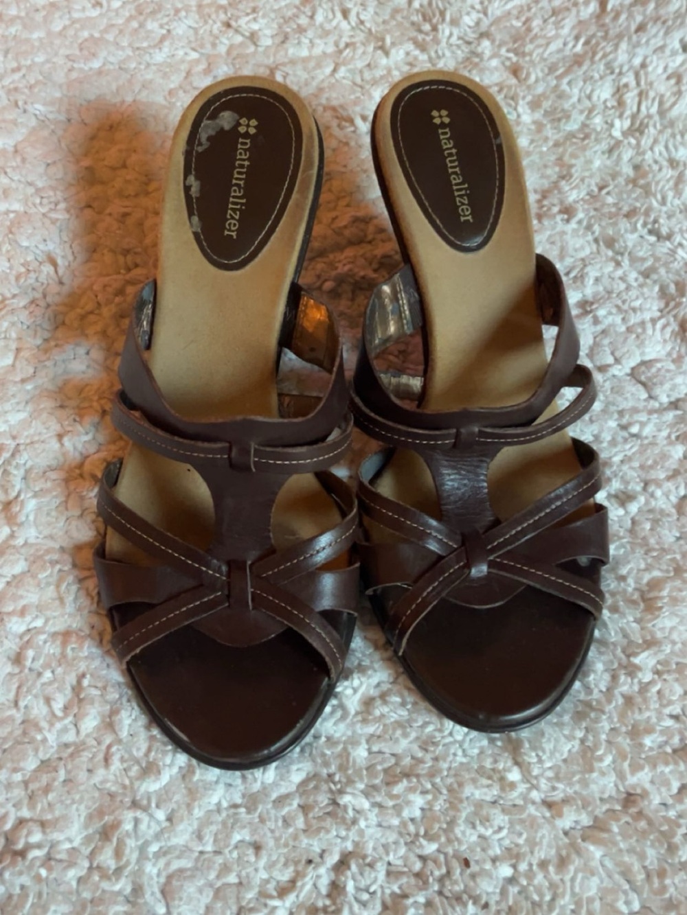 Naturalizer Brown Leather Strappy Mule Heels